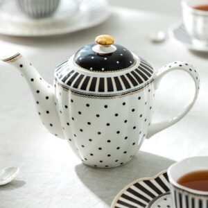 Black Josephine Stripes and Dots 32oz Fine Porcelain Teapot